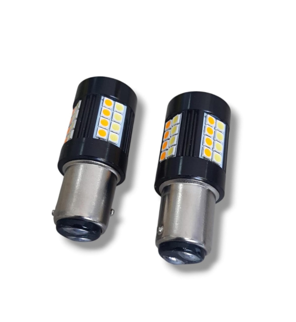 PAR BOMBILLO DOS CONTACTO GRANDE LED 1157 DOS TONOS BLANCO Y NARANJA